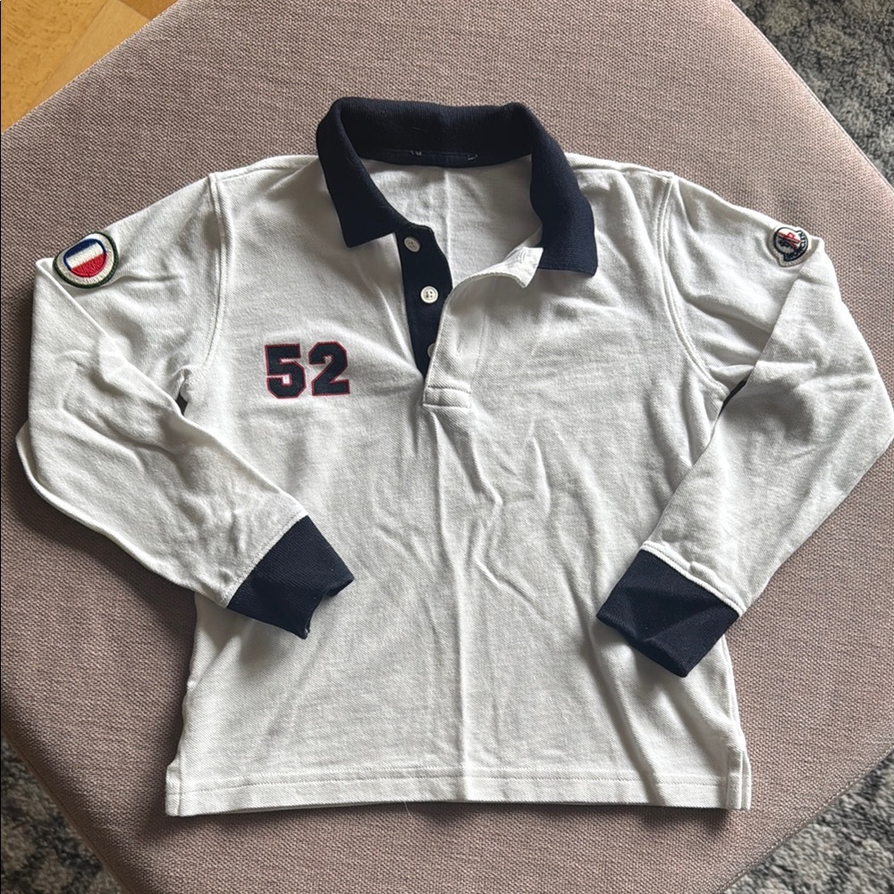 Moncler White and Blue Polo Shirt Sporty Design